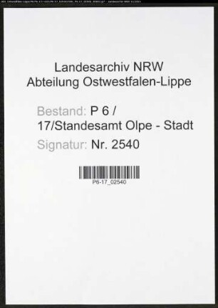 Heiratsregister Standesamt Olpe-Stadt