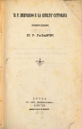 Il P. Bernardo e la Civiltà Cattolica