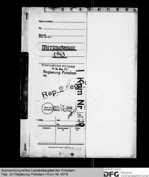Wirtschaftsplan für die Stadtwerke Wittenberge für 1943