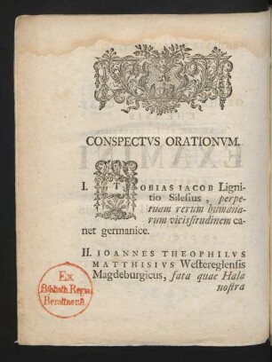Conspectus Orationum.