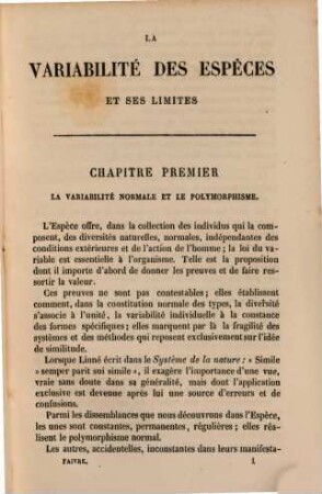 La Variabilité des espèces et ses limites