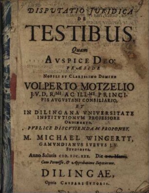 Disputatio Iuridica De Testibus