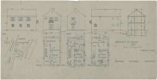 Döllgast, Hans; Augsburg (Bayern); Wohnhaus Fritz Döllgast - Lageplan; Grundrisse; Ansichten; Schnitt