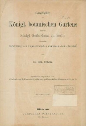 Stempel: Bibliothek d.k. Ministeriums des Innern ; Notiz: R. 653