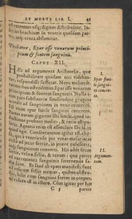 Probatur, Epar esse venarum principium et fontem sanguinis. Caput XII.