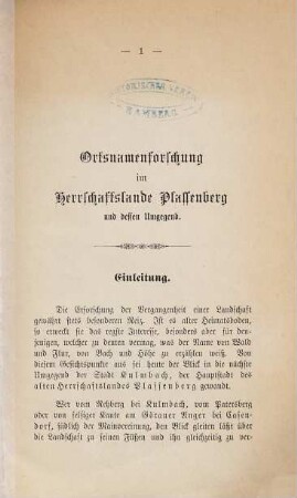 Ortsnamenforschung im Herrschaftsland Plassenberg und dessen Umgegend : eine sprachwissenschaftliche, kulturhistorische Studie