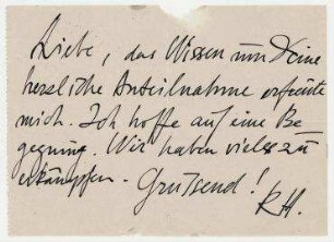 Notizzettel mit einer Nachricht von Raoul Hausmann an Grete Höch