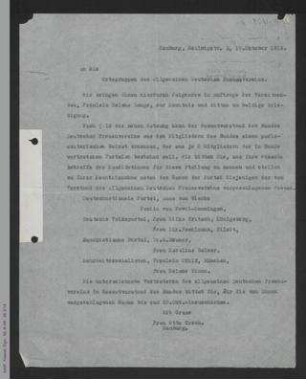 Rundschreiben von Antonie Traun im Auftrag von Helene Lange an die Ortsgruppen des ADF