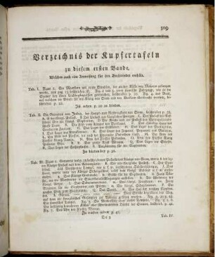 Verzeichnis der Kupfertafeln zu diesem ersten Bande.