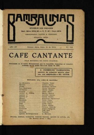 Café Cantante : film escénico en cinco cuadros