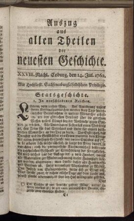 XXVIII. Nachl. Coburg, den 14. Julius, 1762.