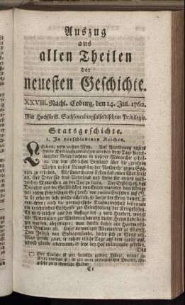 XXVIII. Nachl. Coburg, den 14. Julius, 1762.