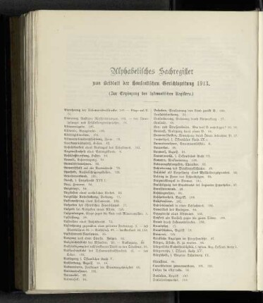 Alphabetisches Sachregister zum Beiblatt der Hanseatischen Gerichtszeitung 1913.
