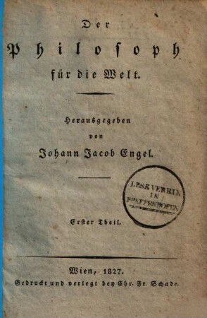 Der Philosoph für die Welt, 1