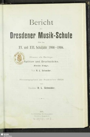 15/16.1904/06(1906): Bericht der Dresdener Musik-Schule : über das ... Schuljahr ...
