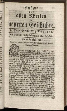 IX. Nachl. Coburg, den 3. März. 1751.