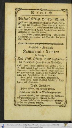 Kaiserlich-Königliche Kammeral-Aemter in Breyßgau.