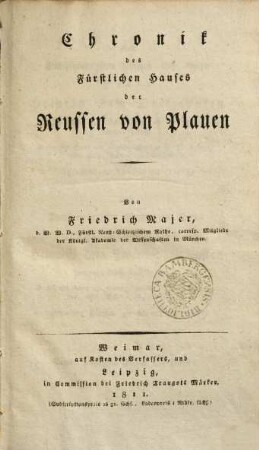 Chronik des fürstlichen Hauses der Reussen von Plauen