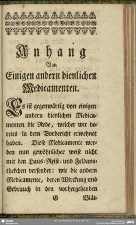 Anhang Von Einigen andern dienlichen Medicamenten
