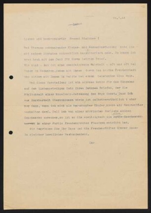 Brief von Gerhart Hauptmann an Ernst Blaicher