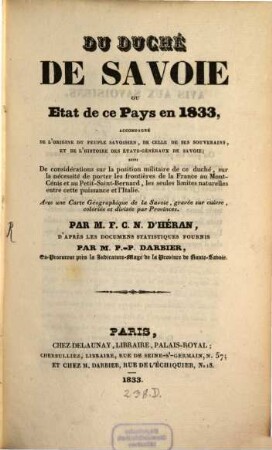 Du Duché de Savoie ou de ce Pays en 1833