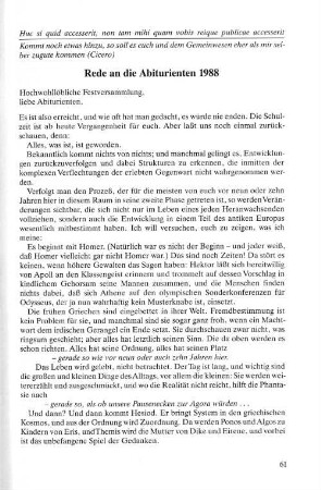 Rede an die Abiturienten 1988