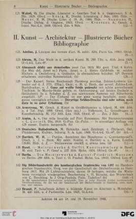 Kunst, Architektur, Illustrierte Bücher, Bibliographie (Nr. 122-305)