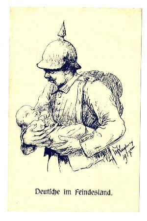 Nr. 913: Deutsche in Feindesland. (Soldat mit Säugling im Arm)