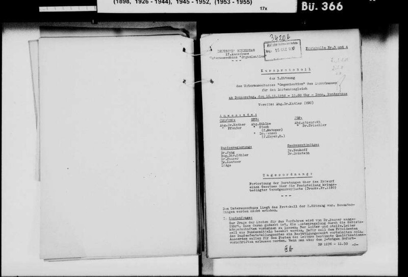 Protokolle der Unterausschüsse des Bundestags-Ausschusses für den Lastenausgleich