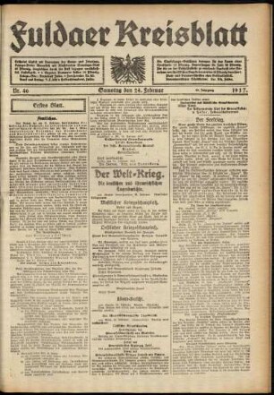 Erste Ausgabe vom Samstag, den 24. Februar 1917.