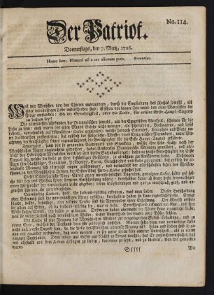 No. 114. Donnerstags, den 7. Mertz, 1726