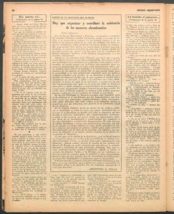 Hay que organizar y coordinar la asistencia de los menores abandonados : Cartas de un argentino que se enoja