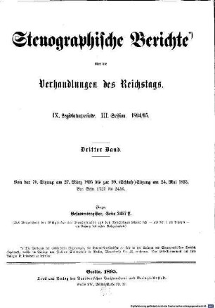 Verhandlungen des Reichstages. Stenographische Berichte. 140. 1894/95