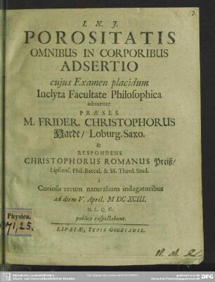 Porositatis omnibus in corporibus adsertio