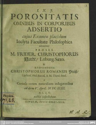 Porositatis omnibus in corporibus adsertio