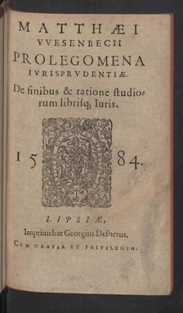 [1]: De finibus et ratione studiorum librisque iuris