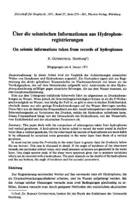 Über die seismischen Informationen aus Hydrophonregistrierungen