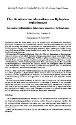 Über die seismischen Informationen aus Hydrophonregistrierungen