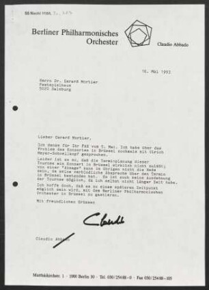 Brief an Gerard Mortier, 10.05.1993
