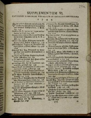 6: Supplementum ... catalogi librorum venalium in Officina Grossiana