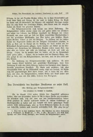 ¬Das¬ Vermächtnis des deutschen Idealismus an unser Volk : (ein Beitrag zum Religionsunterricht)