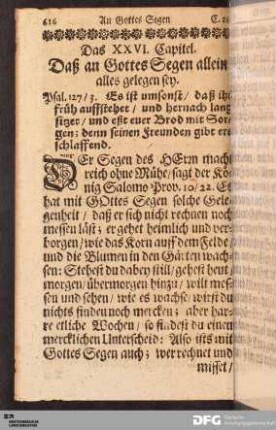 Das XXVI. Capitel. Daß an Gottes Segen allein alles gelegen sey.