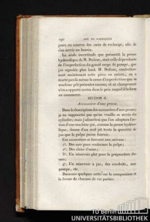 SECTION II. Accessoires d'une presse.