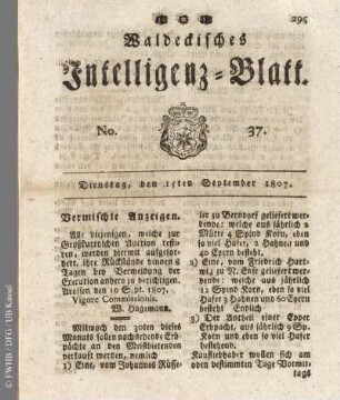 No. 37, Dienstag, den 15ten September 1807