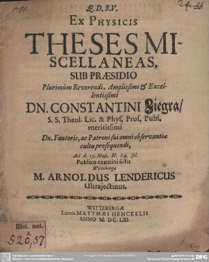 Ex Physicis Theses Miscellaneas