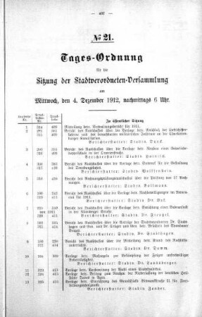 Tages-Ordnung No. 21 (314-338), 04. Dezember 1912