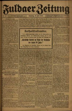 Erste Ausgabe vom Samstag, den 10. Juli 1920.