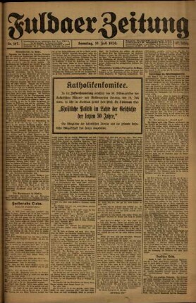 Erste Ausgabe vom Samstag, den 10. Juli 1920.