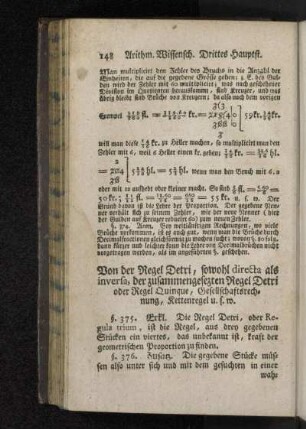 Von der Regel Detri , sowohl directa als inversa, der zusammengesetzten Regel Detri oder Regel Quinque , Gesellschaftsrechnung, Kettenregel u. s. w.