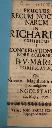 Fructus precum nocturnarum : in Richardo exhibitus